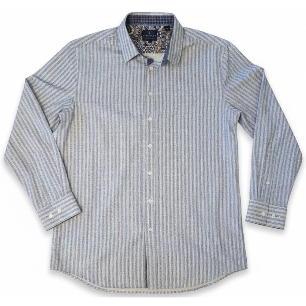 Con.Struct Mens 4-Way Stretch Button Down Shirt 2XLT Blue White Striped L/S